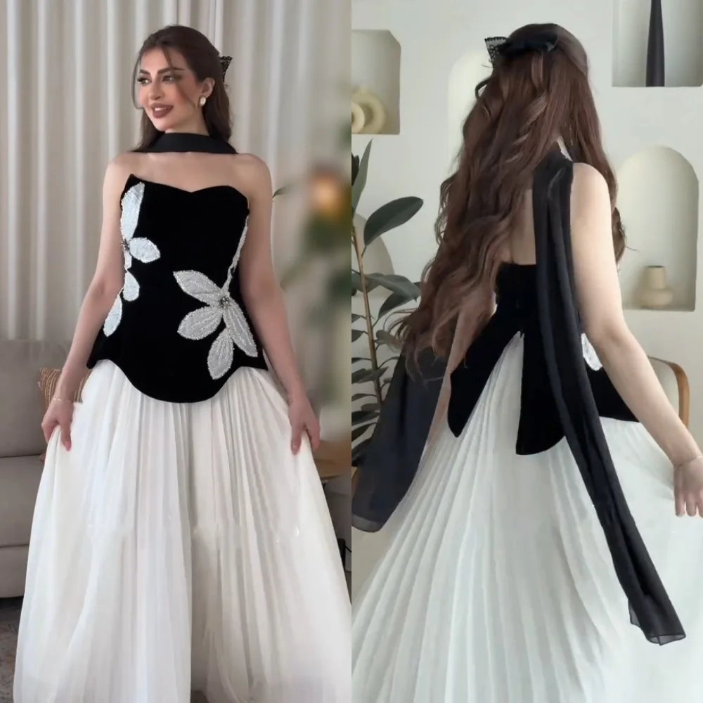 

Customized Luxury Evening Dress Glitter Pattern Strapless A-line Long Dresses Bespoke Occasion Women Evening Dress Elegant Party