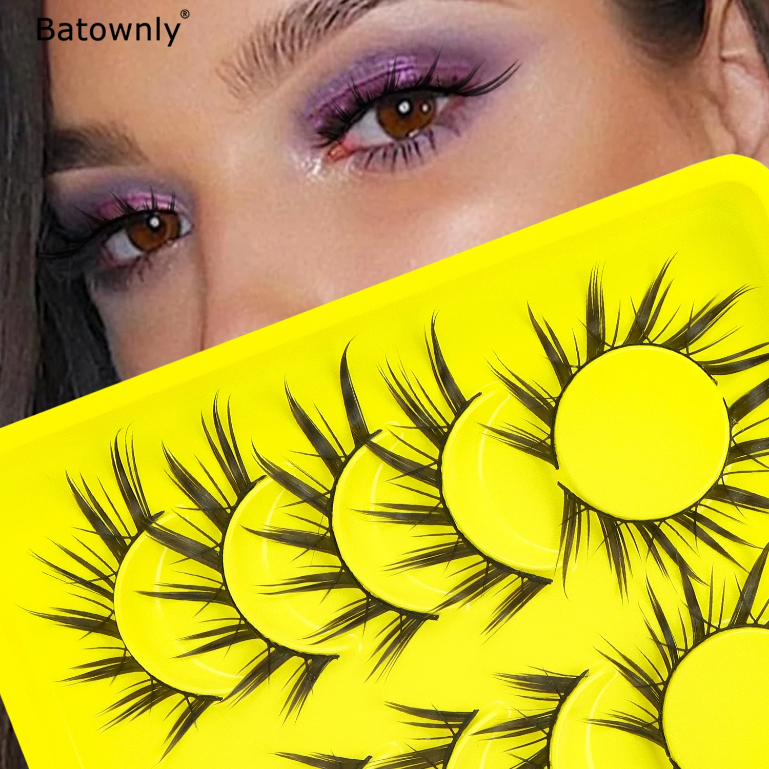 6 Pairs of Super Mirror Wet Pointed Little Devil Slanted Flying False Eyelashes, Whole Curled and Thick Cosplay Eyelashes