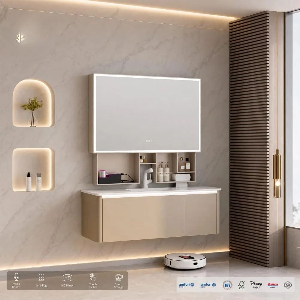 Anti-Fog Demister Factory Ai Voice Control Led Light Smart Supplier Wholesale Custom Logo Custom Bathroom Mirror Cabinet
