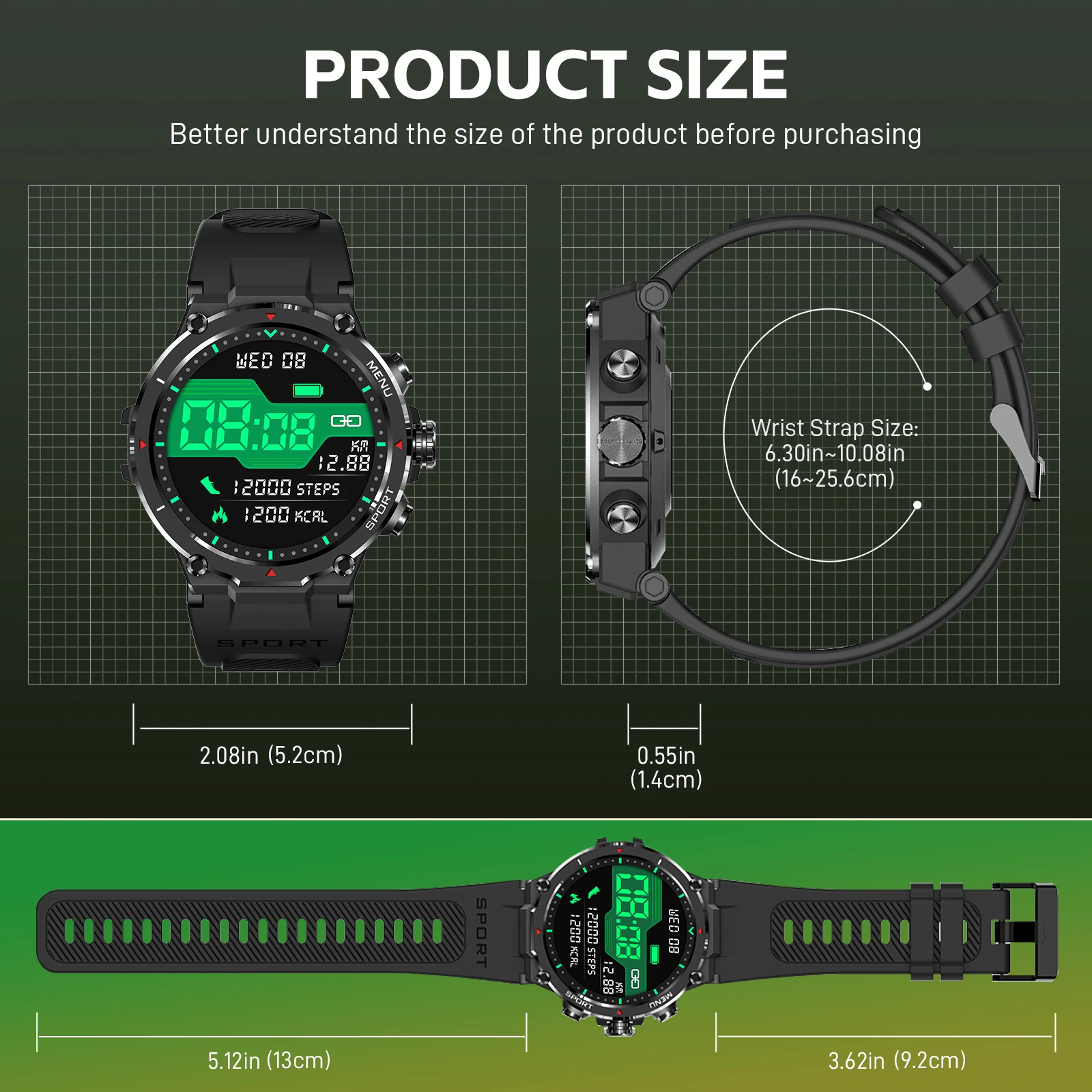 EIGIIS สมาร์ทวอท์ชสําหรับผู้ชาย Make/รับสายกลางแจ้ง Smartwatch ทนทาน Fitness Tracker พร้อม Heart Rate Sleep Monitor Pedometer