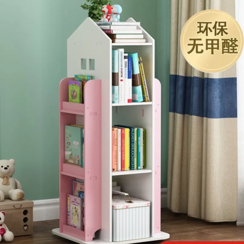 Creative Floor Bookcase Children's Illustrated Bookcase Rotating Bookcase Kindergarten Baby Shelves Student Book Storage Shelf