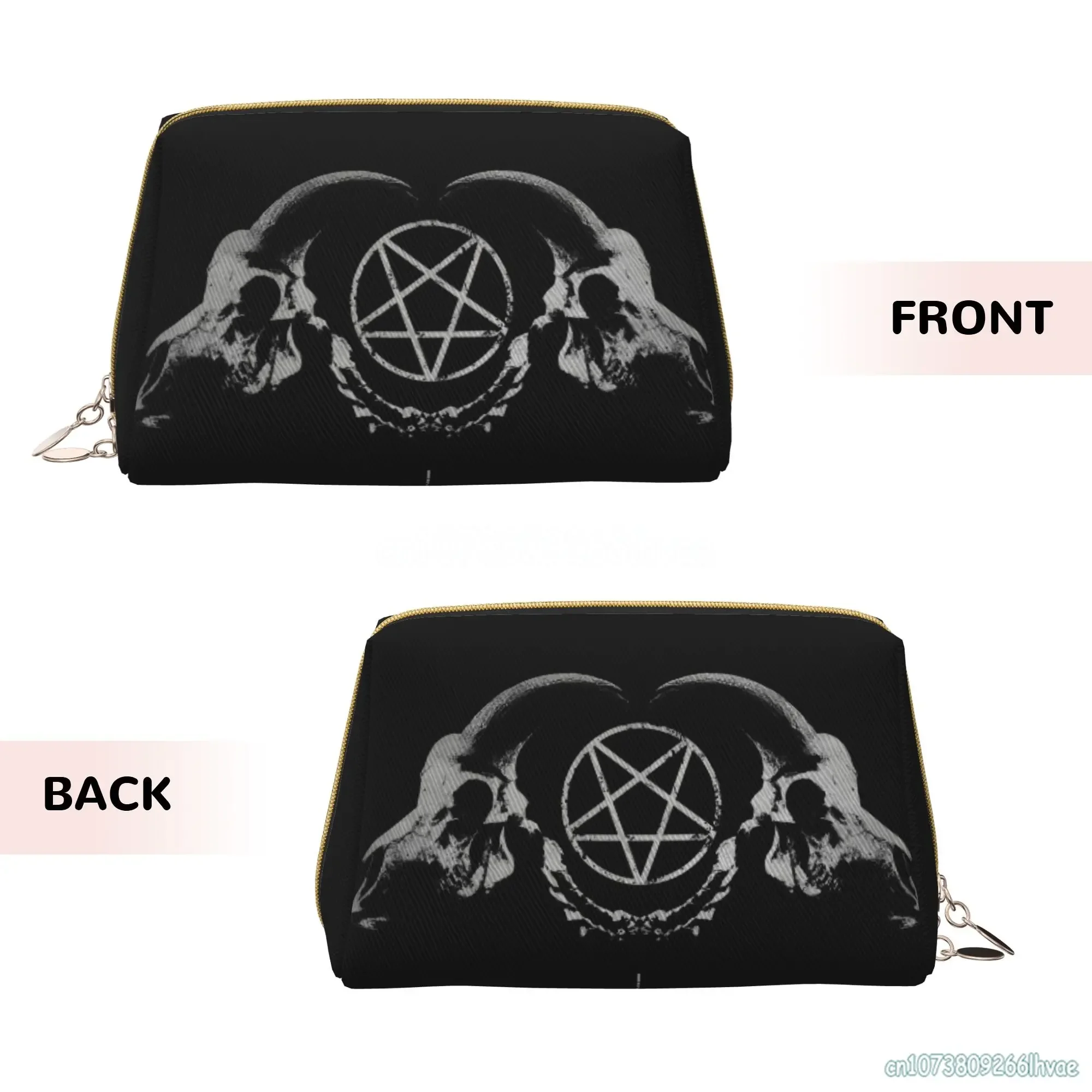 Pentagram Satantic Occult Church of Satan Goat Goth Leather Portable Makeup Bag Large Travel Cosmetic Bag Waterproof Pouch Bags