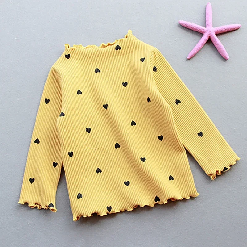 

Baby Girls Shirt Long-sleeved Tops For Kids O-necked Love Heart Baby T-shirt Toddler Bottoming Cotton Children's Blouse