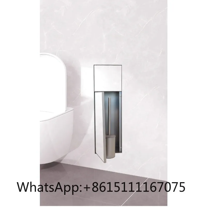 Recessed 304 Stainless Steel Toilet Brush Niche with Tissue Holder, Tile Finish In-Wall Embedded Bathroom Insert