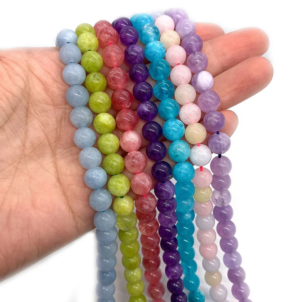 Natural Stone Aquamarine Amethyst Round Necklace Beads 6mm8mm10mm Charm Handmade DIY Bracelet Earrings Jewelry Accessories 38cm