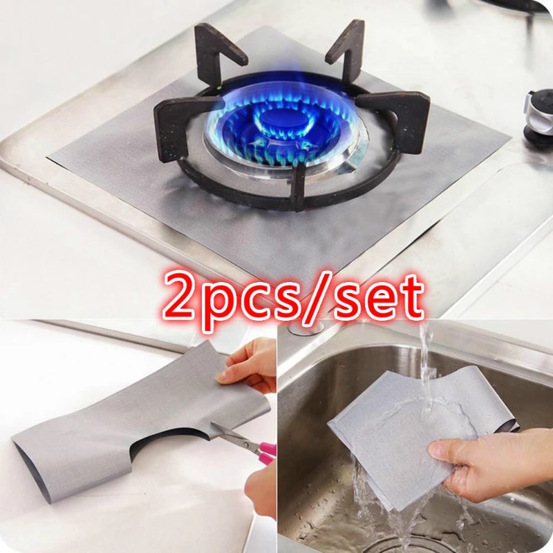 2pc/set Non-Stick Gas Range Protectors Stove Burner Cover Protection Pad Kichen Accessory Household Kitchen Cleaning Products