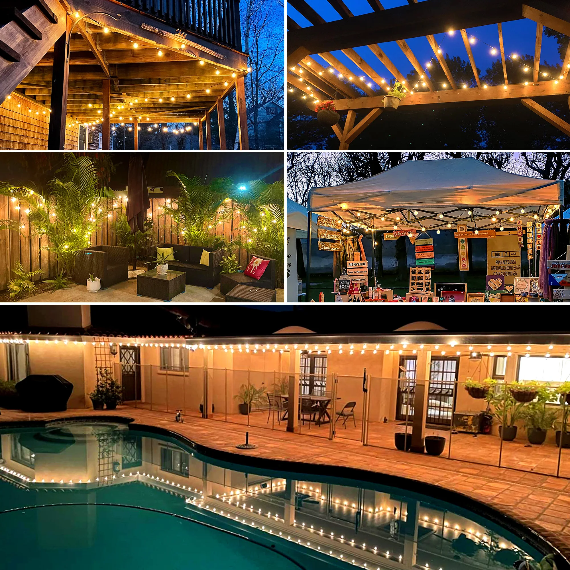 Solar String Lights Outdoor G40 Patio Lights with LED Shatterproof Bulbs,Weatherproof Hanging Lights for Backyard Bistro