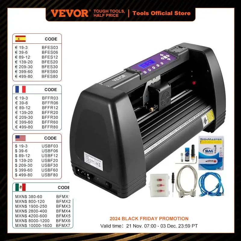 VEVOR 14 Inch Vinyl Cutter Machine 375mm Plotter Printer Signmaster Cutting Offline Digital LCD Display for Advertisements