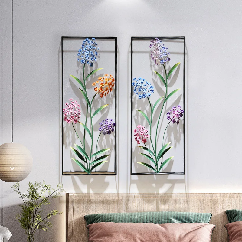 American pastoral double rectangular frame color simulation plant wrought iron wall decoration three-dimensional