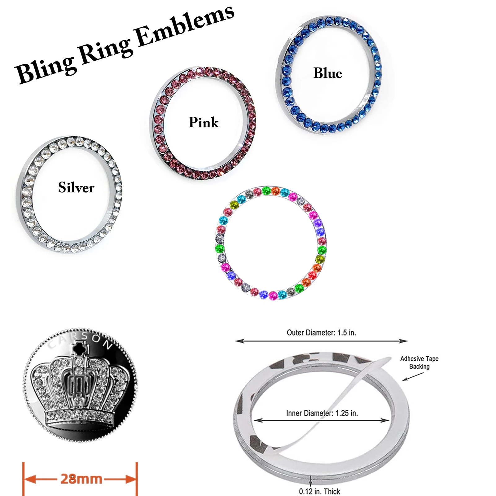 Auto Kristal Strass Bling Ring Crown Emblem Sticker Drukknop Sleutel Lgnition Starter & Knop Ring Auto Interieur Accessoires