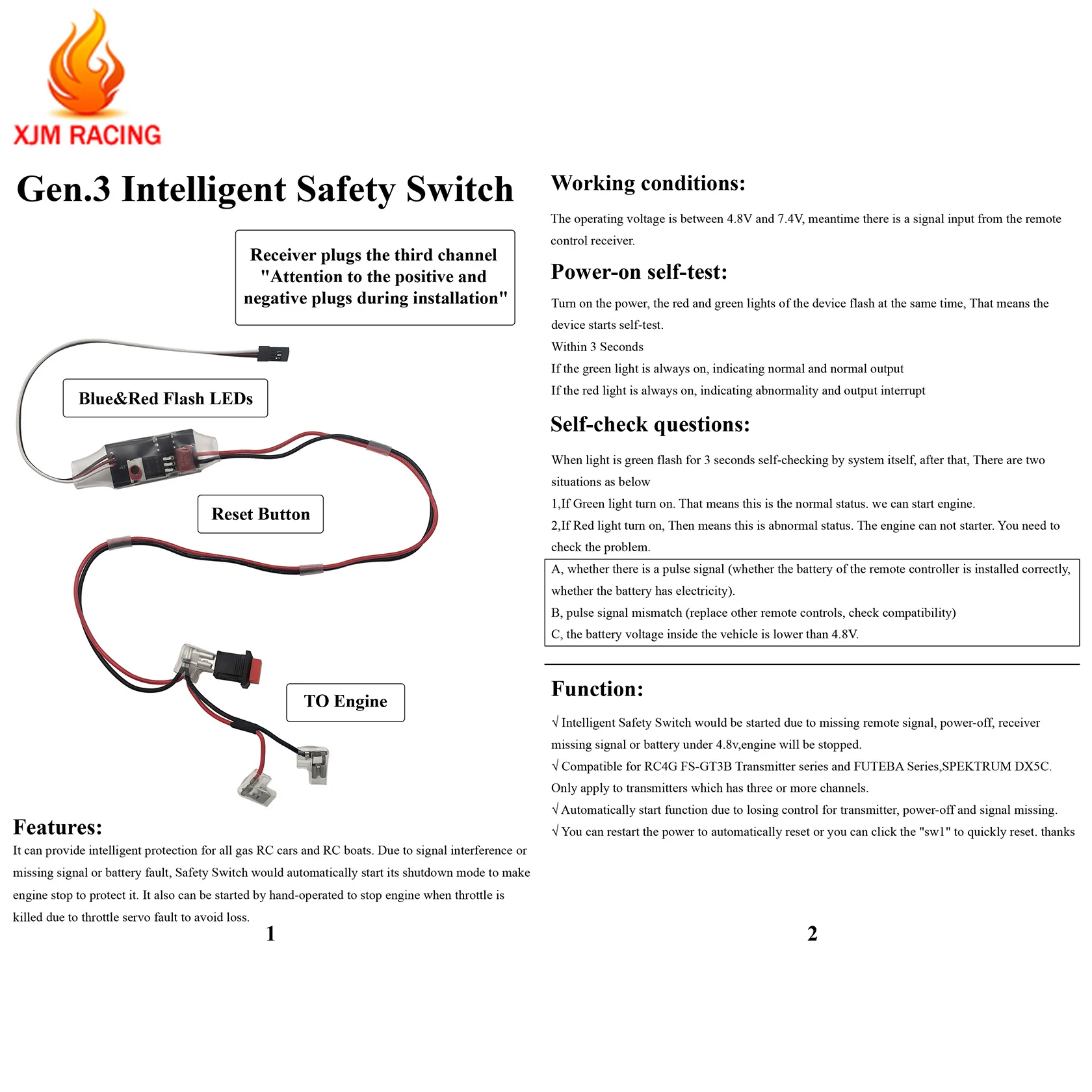 Engine Safety Kill Switch for 1/5 HPI ROFUN ROVAN KM Mcd Gtb Racing Baja 5b 5t 5sc Ss Losi 5ive T FG Rcmk Rc Car Rc Boat Parts