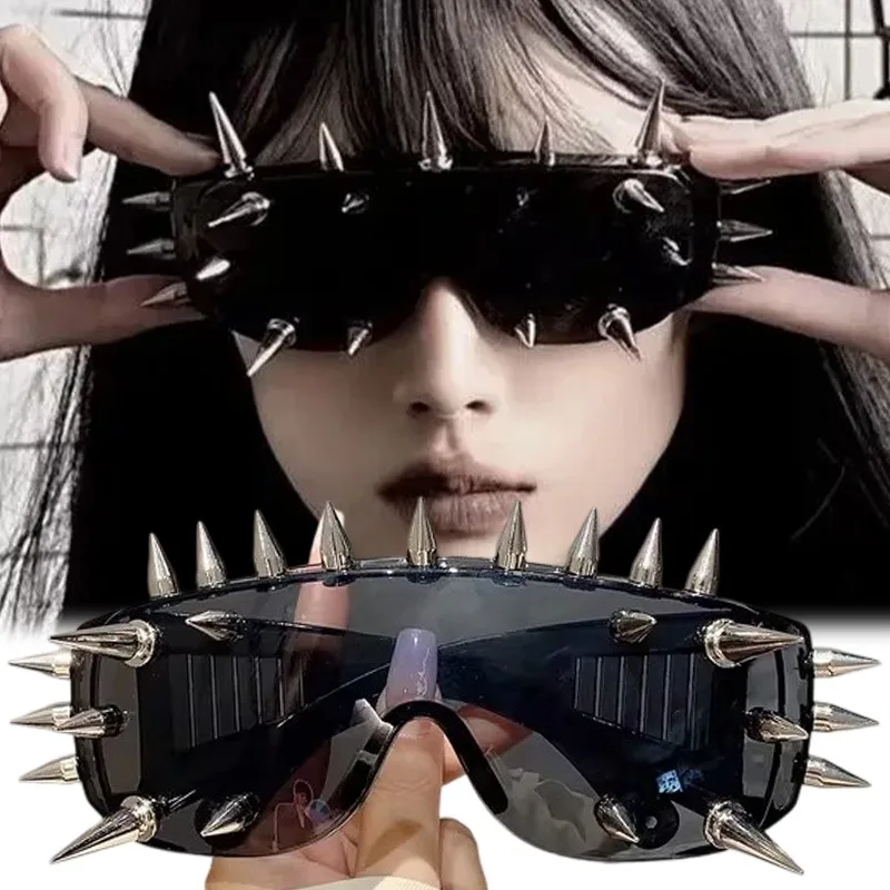 

New Punk Grey Rivet Sunglasses for Women Men Vintage Y2K Steampunk Big Frame 25 Pieces Nail Rivet Sun Glasses Fashion Eyewear
