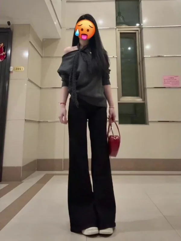 

Trendy oulder-Bared ey Sweater Women's Early Spring Loose Inner Wear Knitted Top Casual Commute Sle Korean Loose Fit