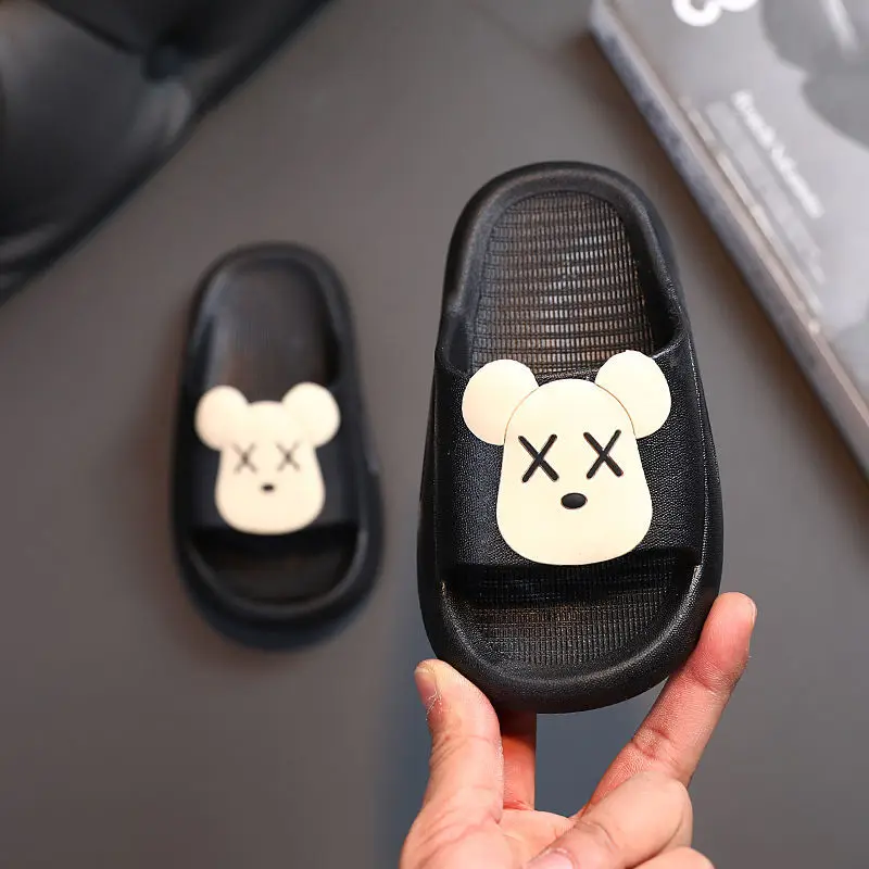 New Summer Baby Boy Girl Slippers Children PVC Cartoon Violent Bear Print Soft Flips Flops Beachwear Outdoor Non-slip Kids Shoes