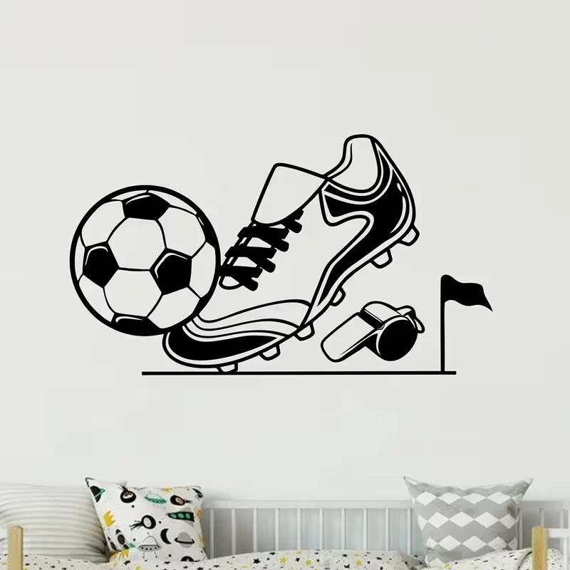 1pc Contemporary Football & Sneakers Wall Art Decal - Matte Vinyl, Self-Adhesive, Multi-Surface Installation, Cartoon Pattern, S