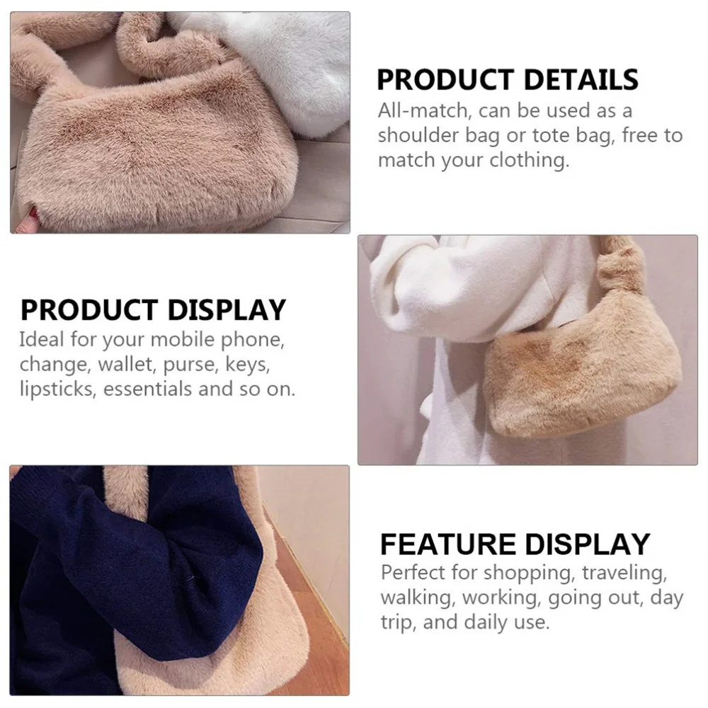 Insแนวโน้มFaux Furกระเป๋าสะพายแฟชั่นเกาหลีรุ่นผู้หญิงฤดูหนาวFuzzy Plush Tote Leisureรักแร้กระเป๋าช้อปปิ้งกระเป๋าถือ