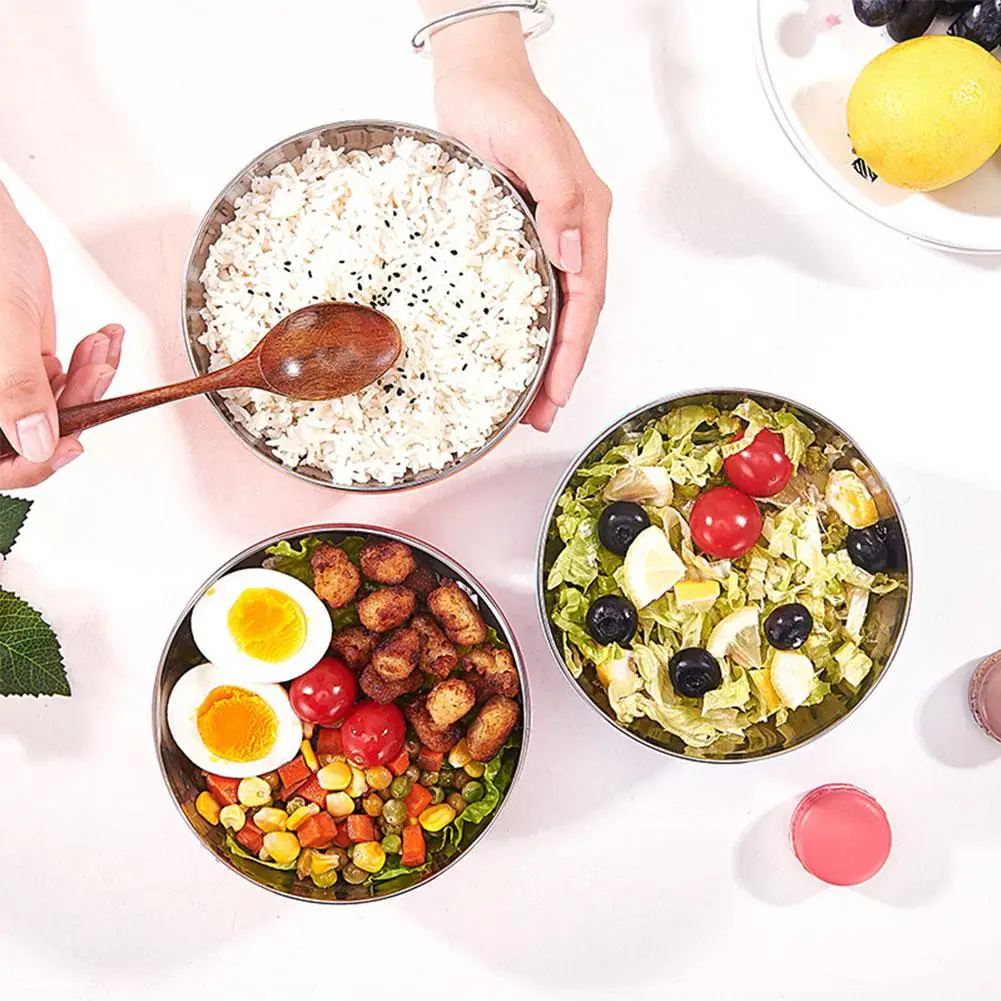 Candy Color Double-layer Stainless Steel Bowl Creative Children Dinnerware Insulation Heat Noodle Soup Rice M8E1