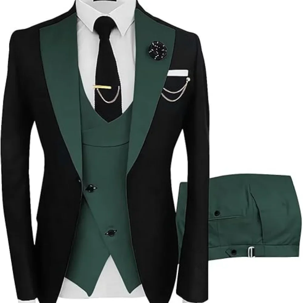 

(Blazer+Vest+Pant) Men's Suits 3 Piece Groom Bestmen Slim Fit Wedding Prom Party Tuxedo Elegant Formal Events Dress Suit