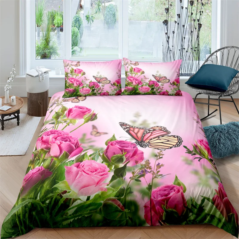 

Bedding Set Luxury 3D Butterfly Print 2/3Pcs Kids Adult Comfortable Duvet Cover Pillowcase Home Textile Single/Queen/King Size