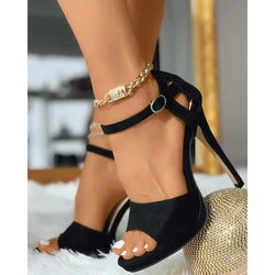 Women Party Suede Buckled Cutout Stiletto Heels 2025 Korean Style High Heel Black Pumps Sandals Spring Autumn