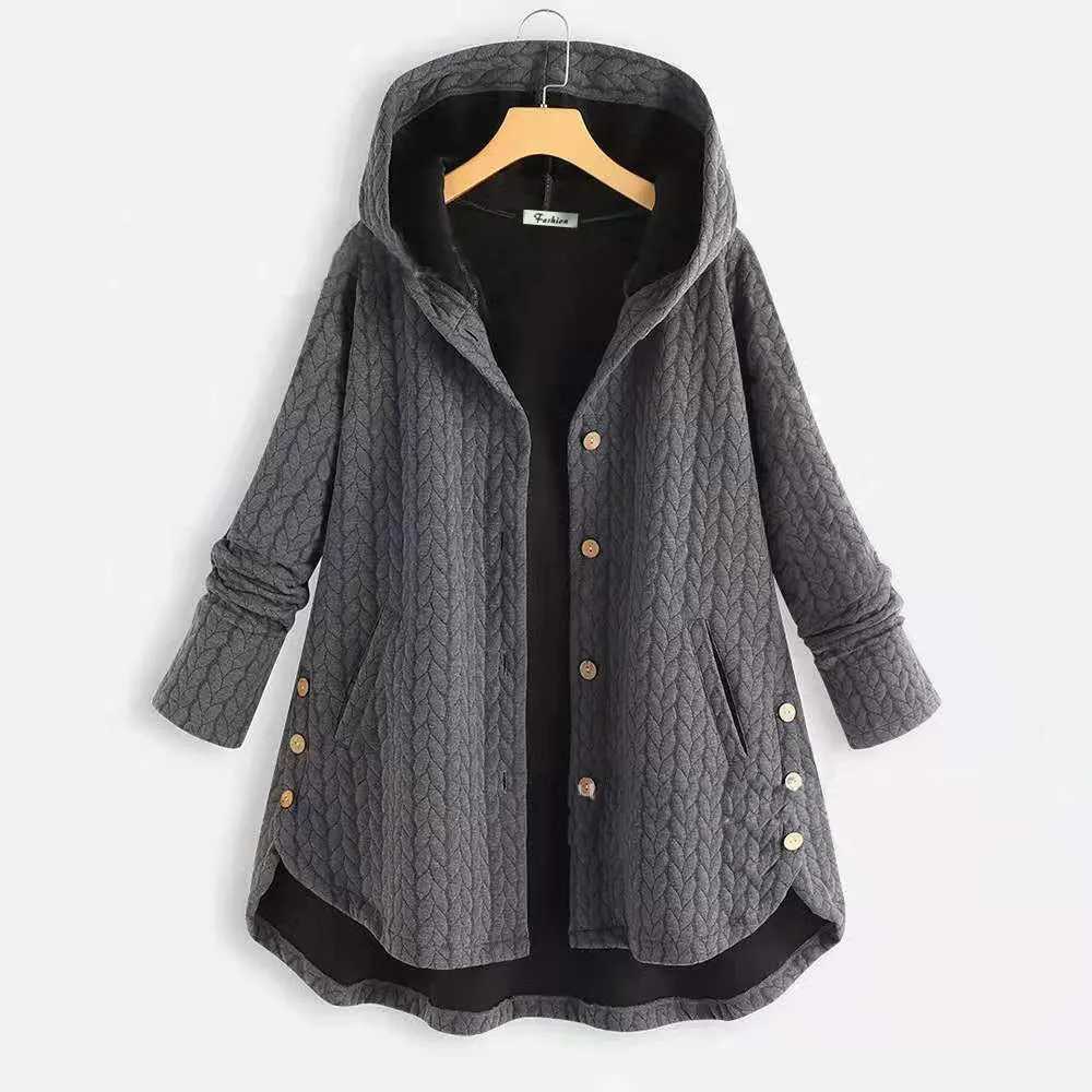 

Woman's Coat Top autumn/winter Solid Color Hooded Single Breasted Long Irregular Cotton Woman Coat Dropshipping