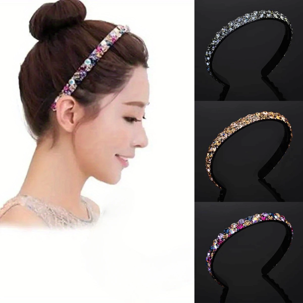 Crystal Teeth Full Rhinestone Headbands Non Slip Hairbands for Women Girls Bezel Hair Hoops Makeup Wash Face Hair Accessories