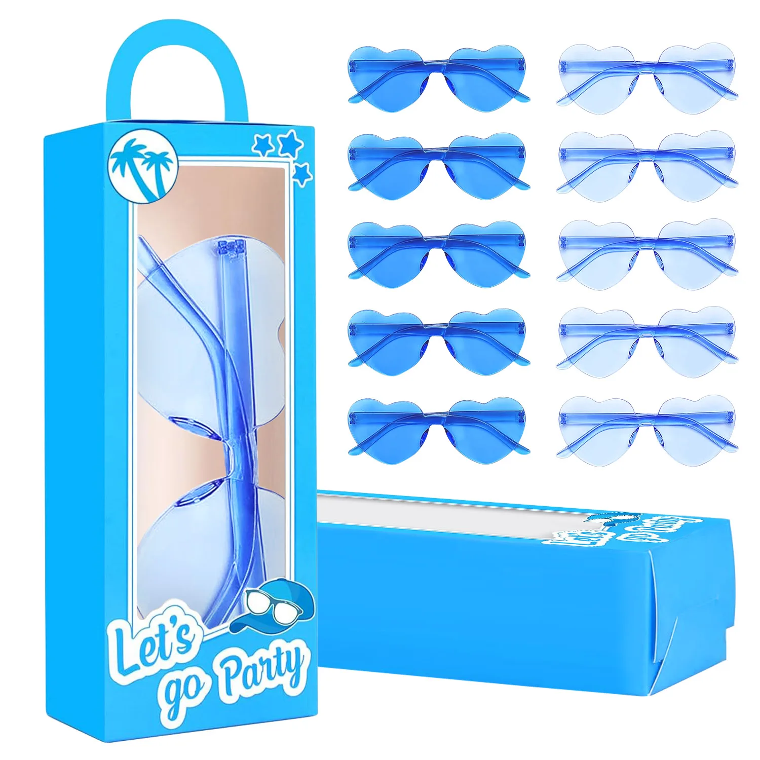 12 Set blaue Puppe Geschenk boxen enthalten 12 Party Gunst Goodie Box 12 Herz Sonnenbrille Junggesellen abschied begünstigt Süßigkeiten Boxen