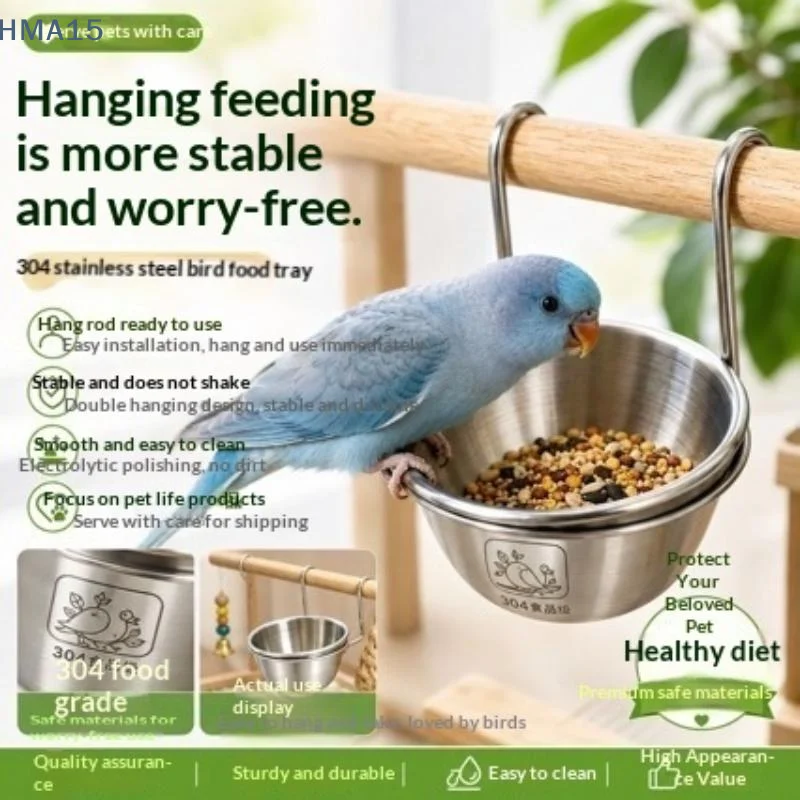 【YA】Stainless Steel Hanging Parrot Feeder Bowl 1/2PCS Stable Locking Bird Bath Cups for Cage Easy to Install & Clean