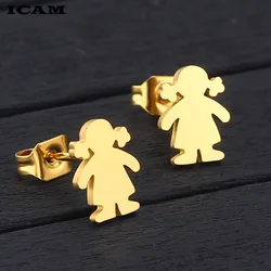 ICAM Women Girls titanium/Stainless Steel Cute Stud Earrings Minimalist simple personality small smooth non-fading Jewelry