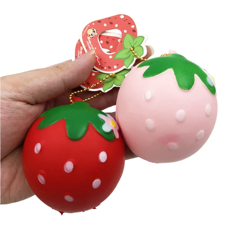 Cute Simulated Fruit Strawberry Key Chain PU Slow Rebound Toy Creative Soft Pinch Music Fidget Toy Child Adult Decompression Toy