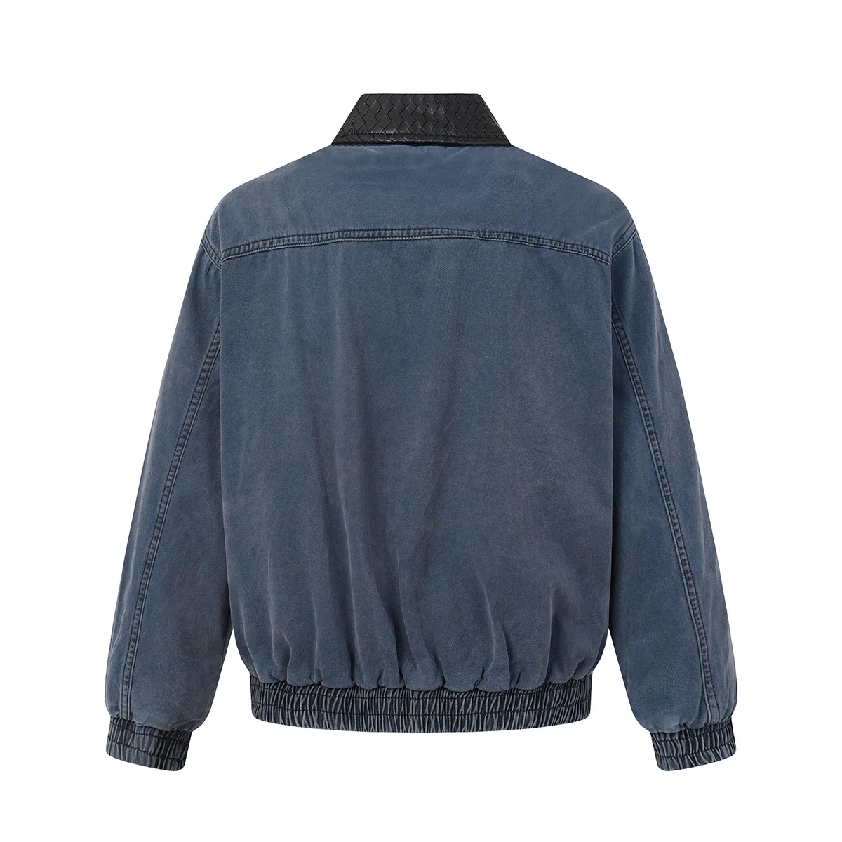 MWJLPWQ Men Retro Washed Jacket Weave Faux Leather Lapel Zipper Front Elastic Hem Loose Fit Casual Street Outer Coat 20702