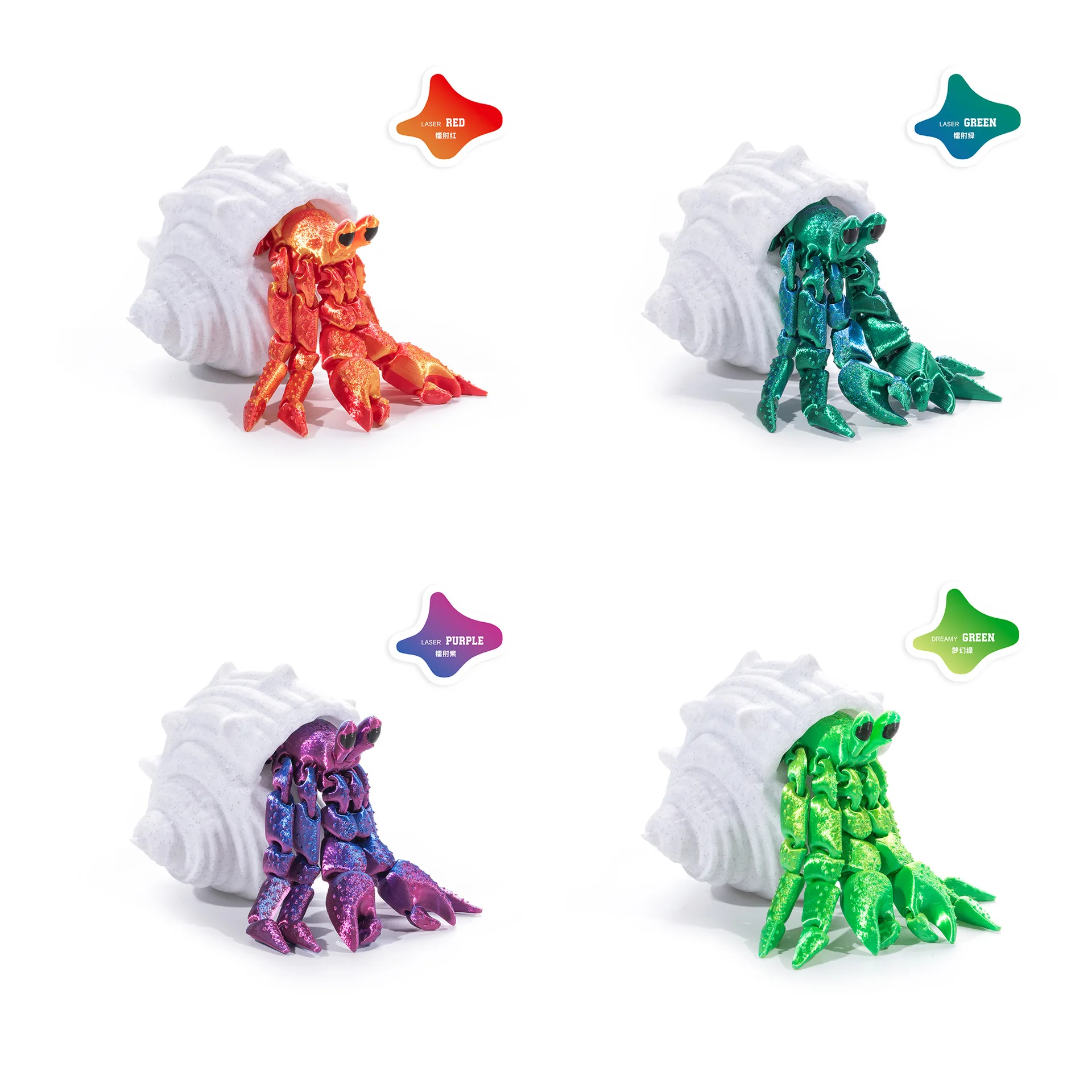 

3D Printed Hermit Crab Toy - Detachable Movable Joints Model with 360° Rotating Claws (STEM Educational Animal Kit)