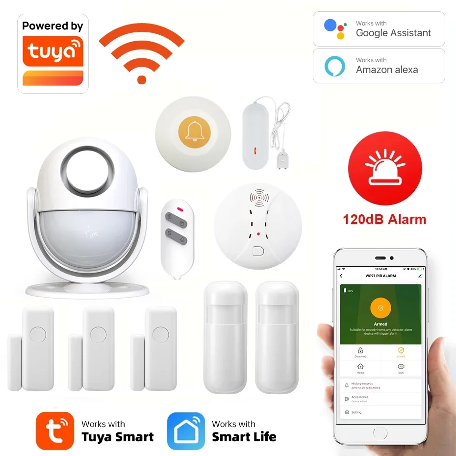 WiFi Tuya PIR Motion Sensor Detector  Build-in buzzle Battery Powered  Home Alarm System work with IFTTT Smart Life App