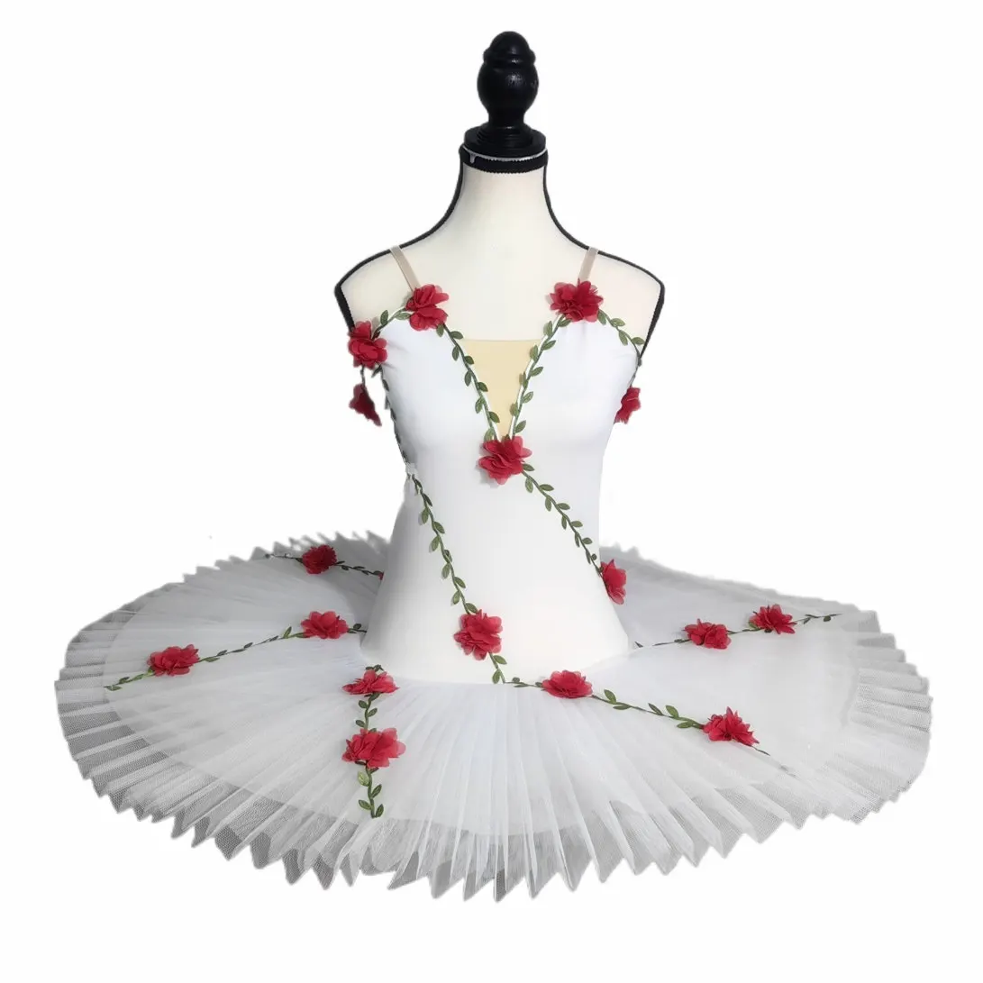 Costumi di gonna tutù di balletto floreale Costumi di performance di cigno bianco Body di costumi di danza per ragazze