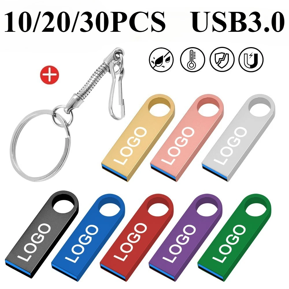 

10/20PCS LOT Metal USB Flash Drive Pen Drive 8GB 16GB 32GB 64GB High Speed Usb Stick 3. 0 флешка Pendrive Free Custom LOGO