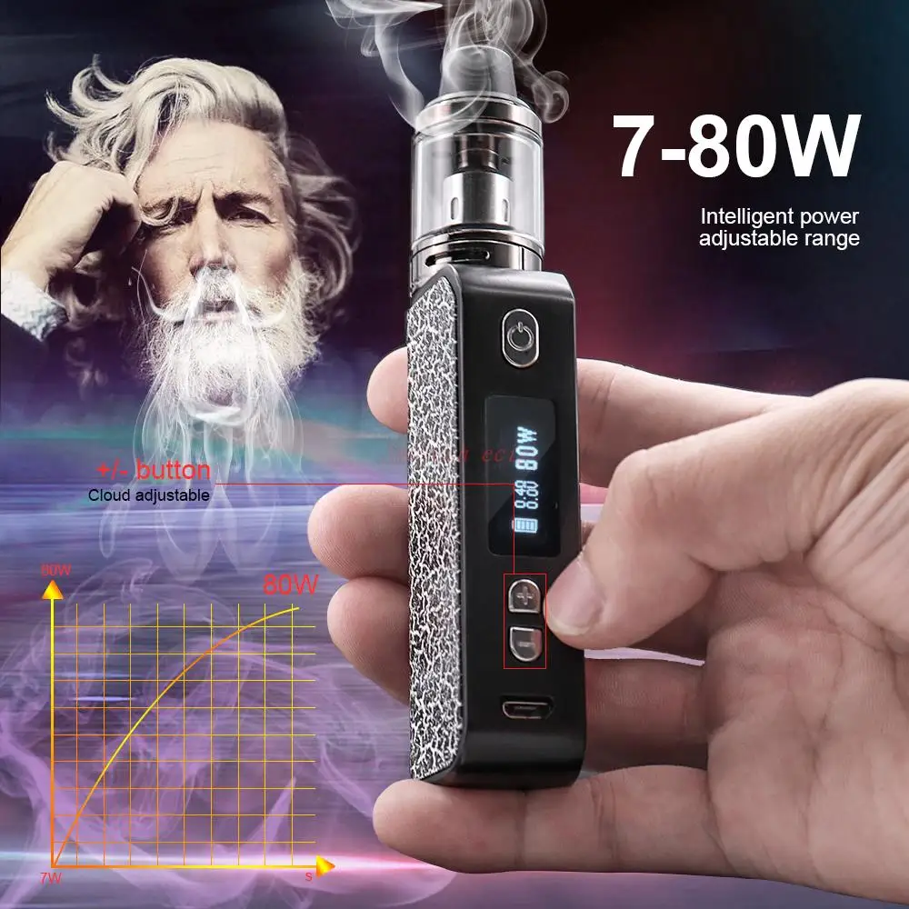 전압 조절식 전자 담배 베이퍼 기화기, 베이프 스모크 키트, 80W 박스 모드, 2200mah 배터리, 2.0ml 무화기, 7W-80W