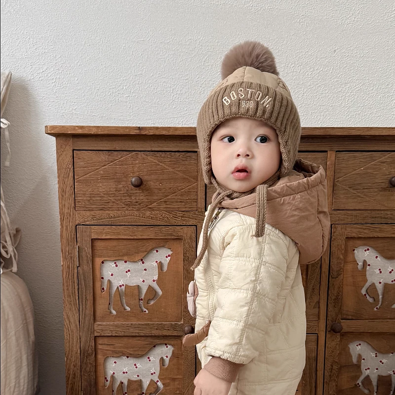 หมวกไหมพรมปอมปอมน่ารักสำหรับเด็กทารก ป้องกันหู กันลม อุ่นหนา เหมาะสำหรับฤดูหนาว เด็กชาย เด็กหญิง ทารก เด็กเล็ก ใส่เล่นกลางแจ้ง