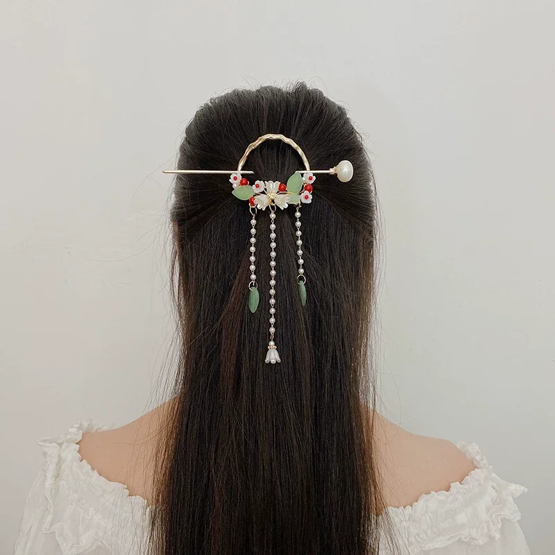 

Women Chinese Hair Pin Tassels Pearls Fiower Alloy Hair Sticks Lady New Headwear Headdress Female Festivals Hair Accessories