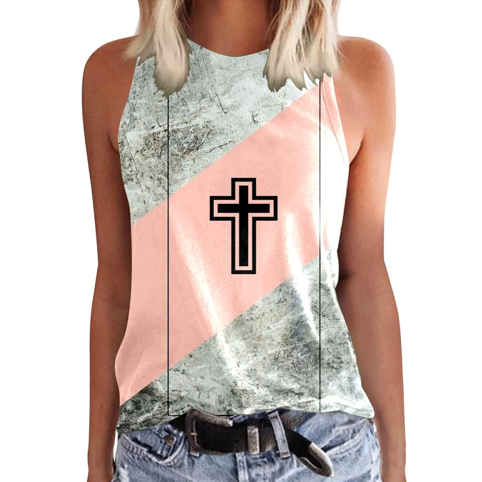 Summer Jesus Cross 3D Print Tank Tops Women O-Neck Vintage Casual Vest Off Shoulder Y2k Sleeveless Top Camisole Woman Clothing