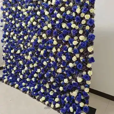 

3D custom series blue and black rose fabric wall, ivory fabric, rolled up artificial mixed wall, wedding background decoration