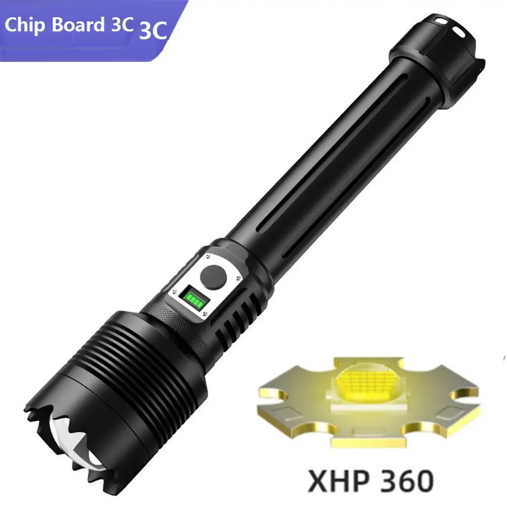 

High Power XHP360 LED Flashlights With Zoom Super Bright Outdoor Long Shot Tactical Flashlights Torch Emergency Power Bank