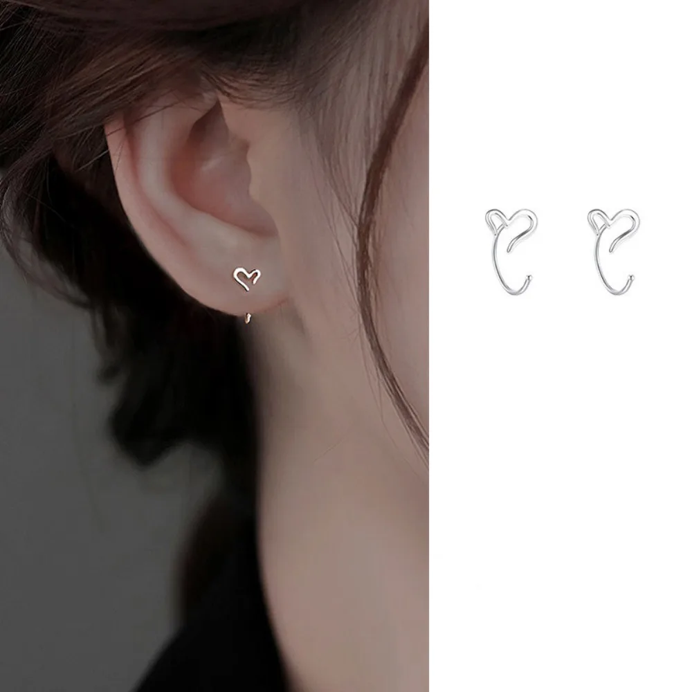 Korean Minimalism 925 Sterling Silver Heart-shaped Stud Earrings for Women Student Versatile Fashion Commuting Jewelry Accessory