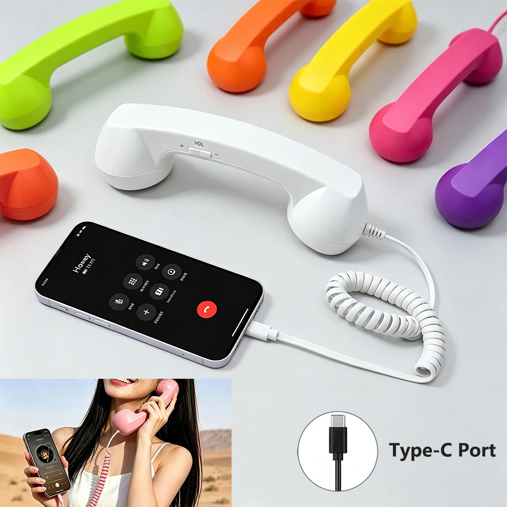 Type-C Retro Phone Handset External Telephone Receivers Straight-Plug Headphone Wired Handset For Mobile Cell Phones Smartphone