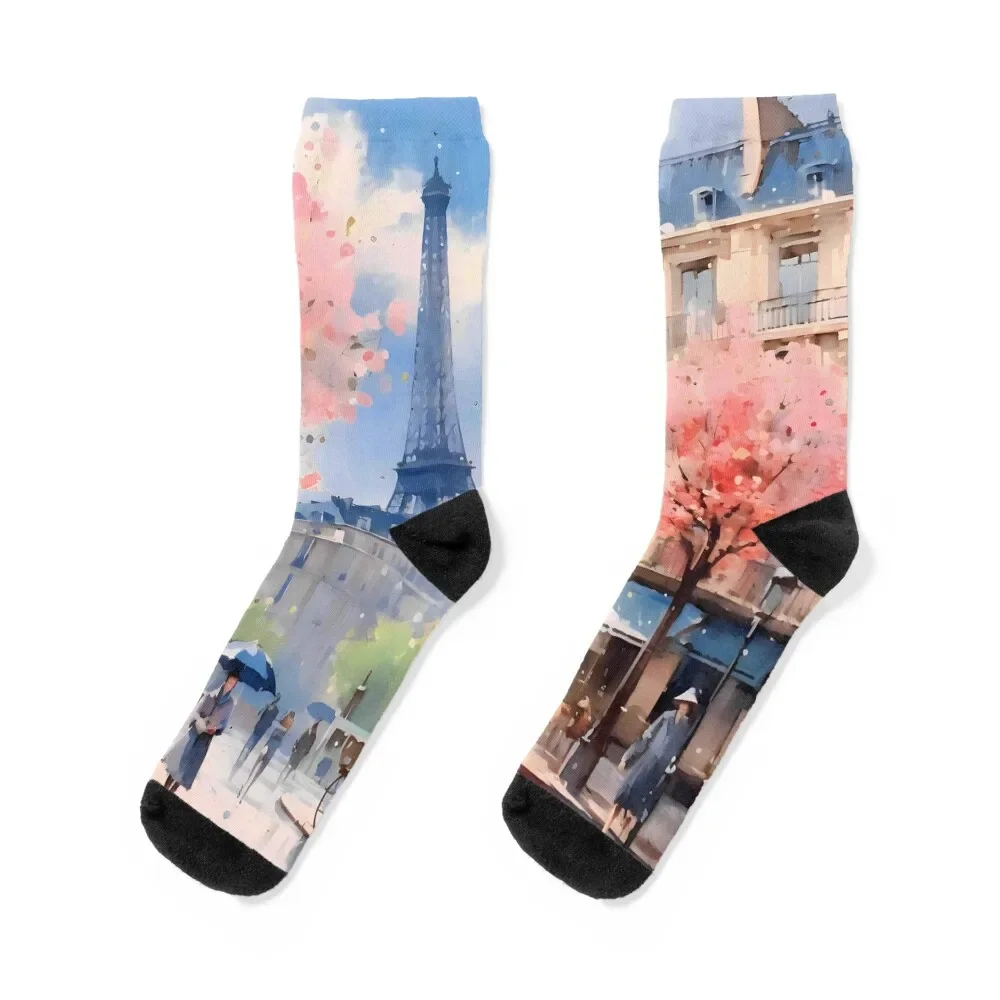 

A paris city scape in watercolor Socks anime gift Hiking boots fashionable Socks Male Women's