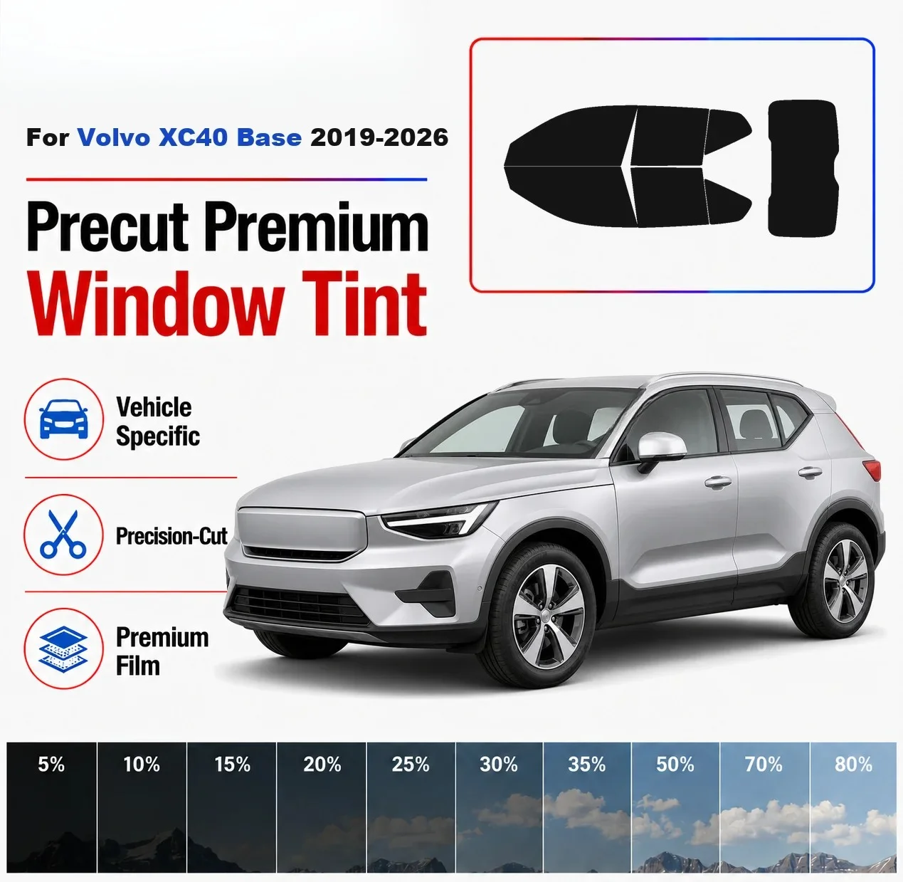 Premium Precut Window Tint Kit Front Rear Windows Rear Windshield For Volvo XC40 Base 2019-2026 Complete Set Nano Ceramic Film