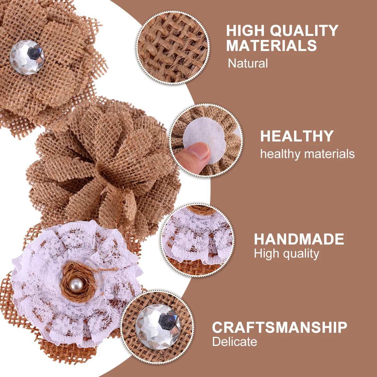 

9pcs Diy Decor Natural Linen Craft For Wedding Party Jute Flower Party Festival Hat Shoe Accessories Jute Flower