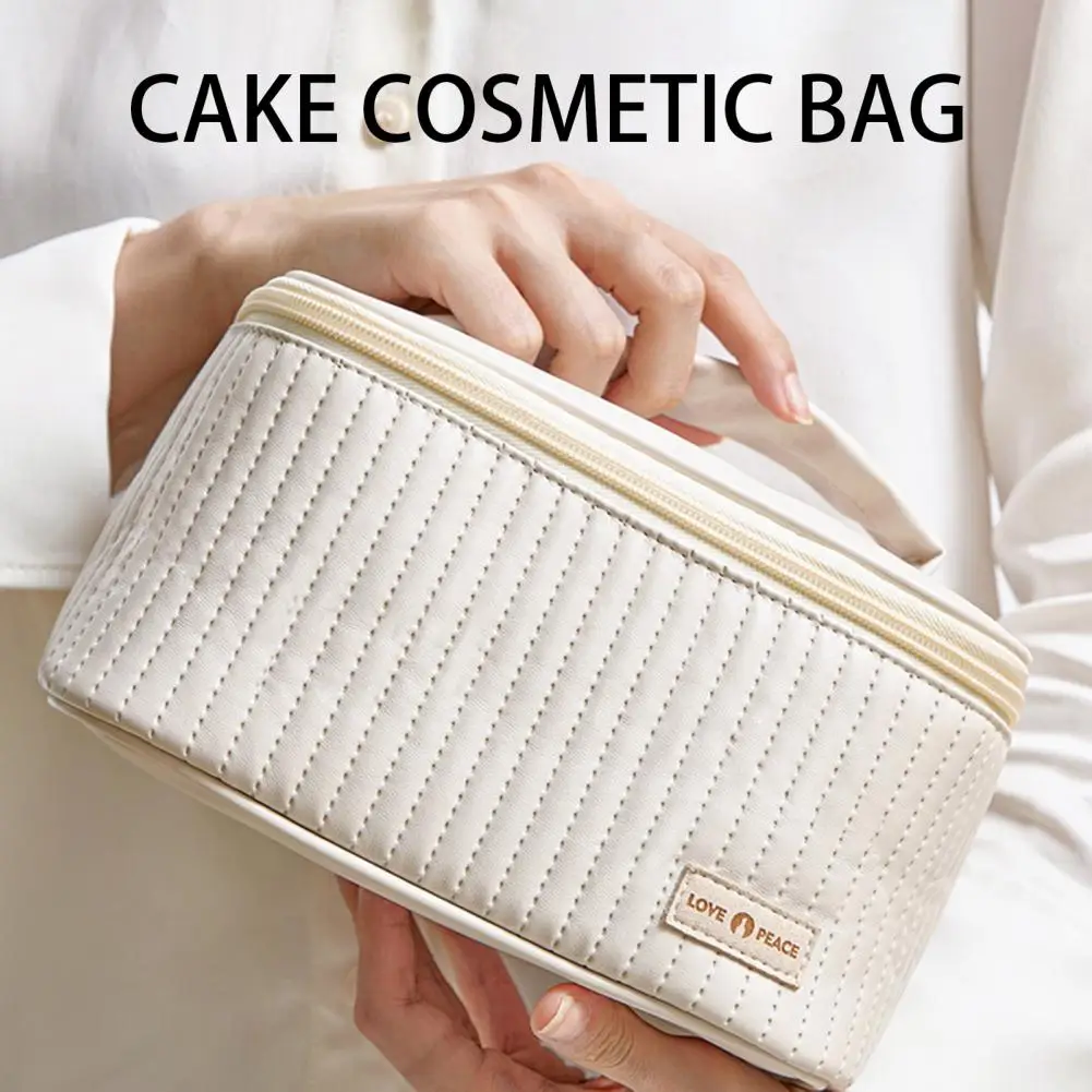 Cosmetic Pouch Portable Handle Plaid Pattern Lady Large Makeup Bag Storage Pouch Travel Large Capacity Toiletry Organizer