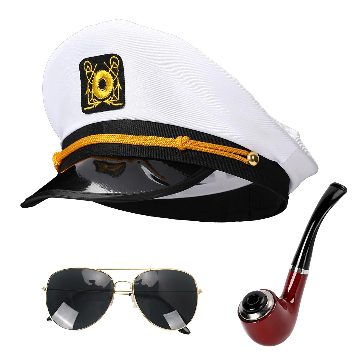 ハロウィンコスプレ海軍大尉帽子パイプサングラスアクセサリーパーティー小道具高品質衣類を除く成人男性女性用