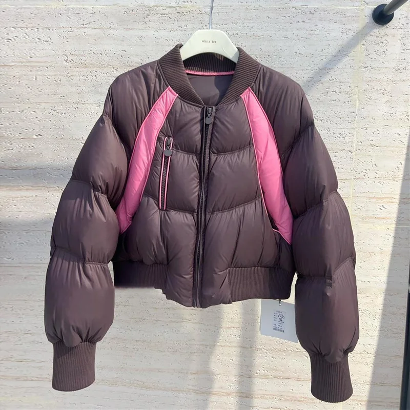 

Winter Warm Down Parkas Women Patchwork Baseball Jacket Vintage Long Sleeve Zipper Basic Coat Female Puffer Jacket Lady Outwear