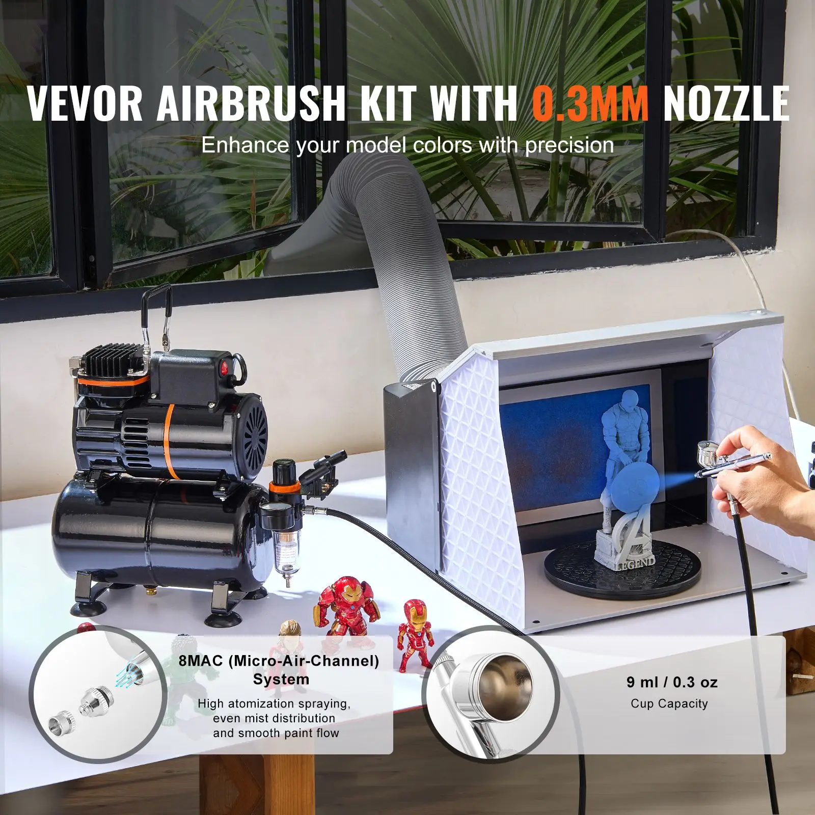 Airbrush Kit, Dual Fan Air Tank Compressor System Kit with 3.5L Air Storage Tank, Air Brush Set with 0.3 Mm Tip Airbrush